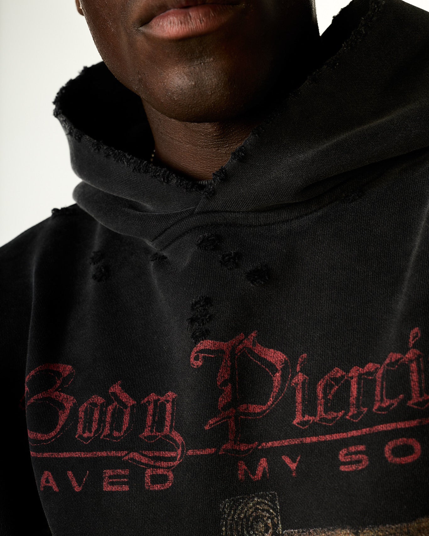 "BODY PIERCING" DISTRESSED HOODIE - Image 3